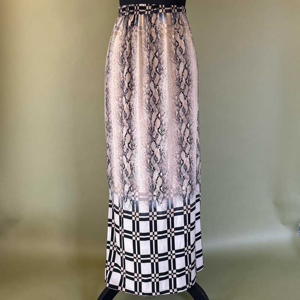Brown & black snakeskin shapes maxi skirt